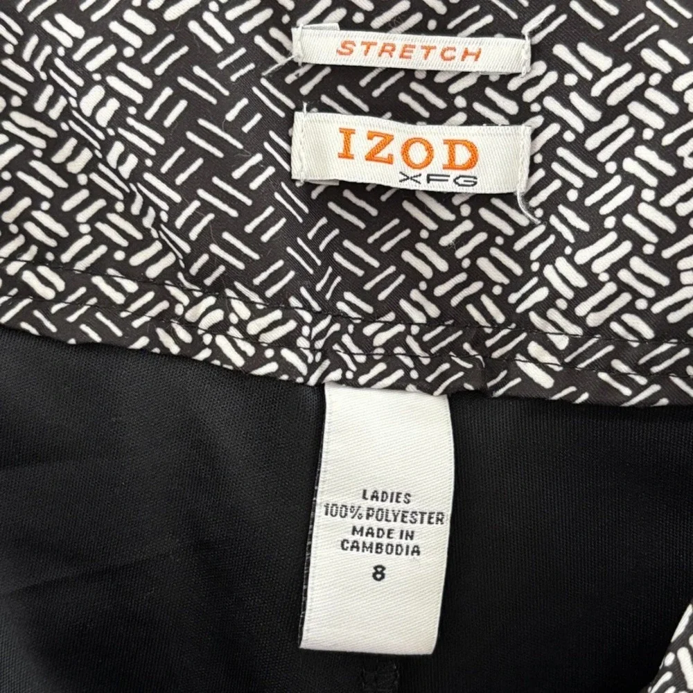 Izod XFG Golf Skort Womens 8 Black White Check Kick Pleat Pocket Stretch Zip‎